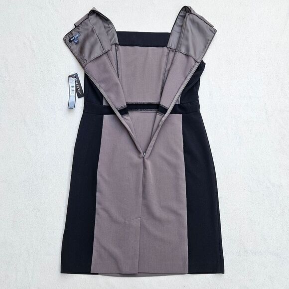 Voir Voir Taupe and Black Cap Sleeve Sheath Dress - Picture 8 of 12